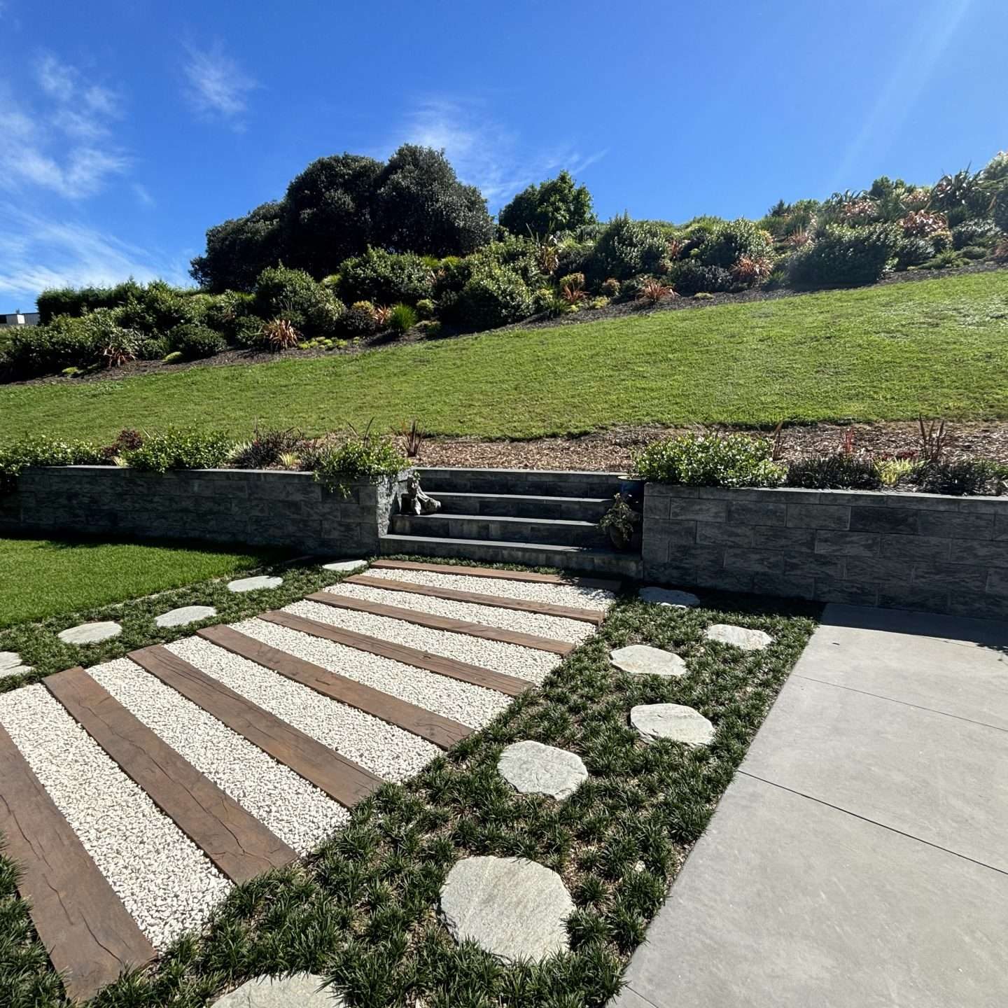 Retaining wall with steps